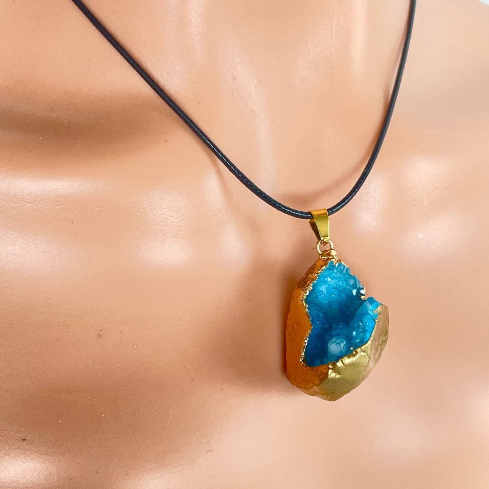 Blue and Gold Geode Pendant Necklaces